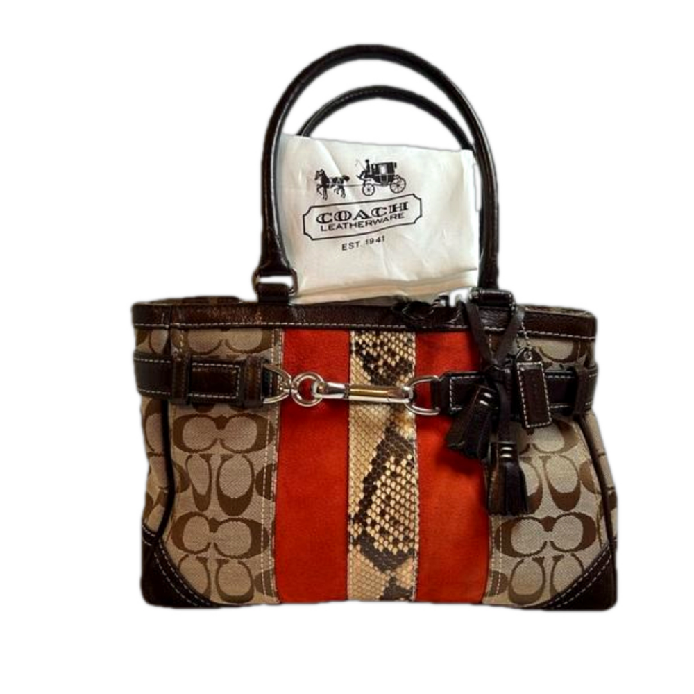 Coach Vintage Hampton Satchel Genuine Python Snakeskin Accent